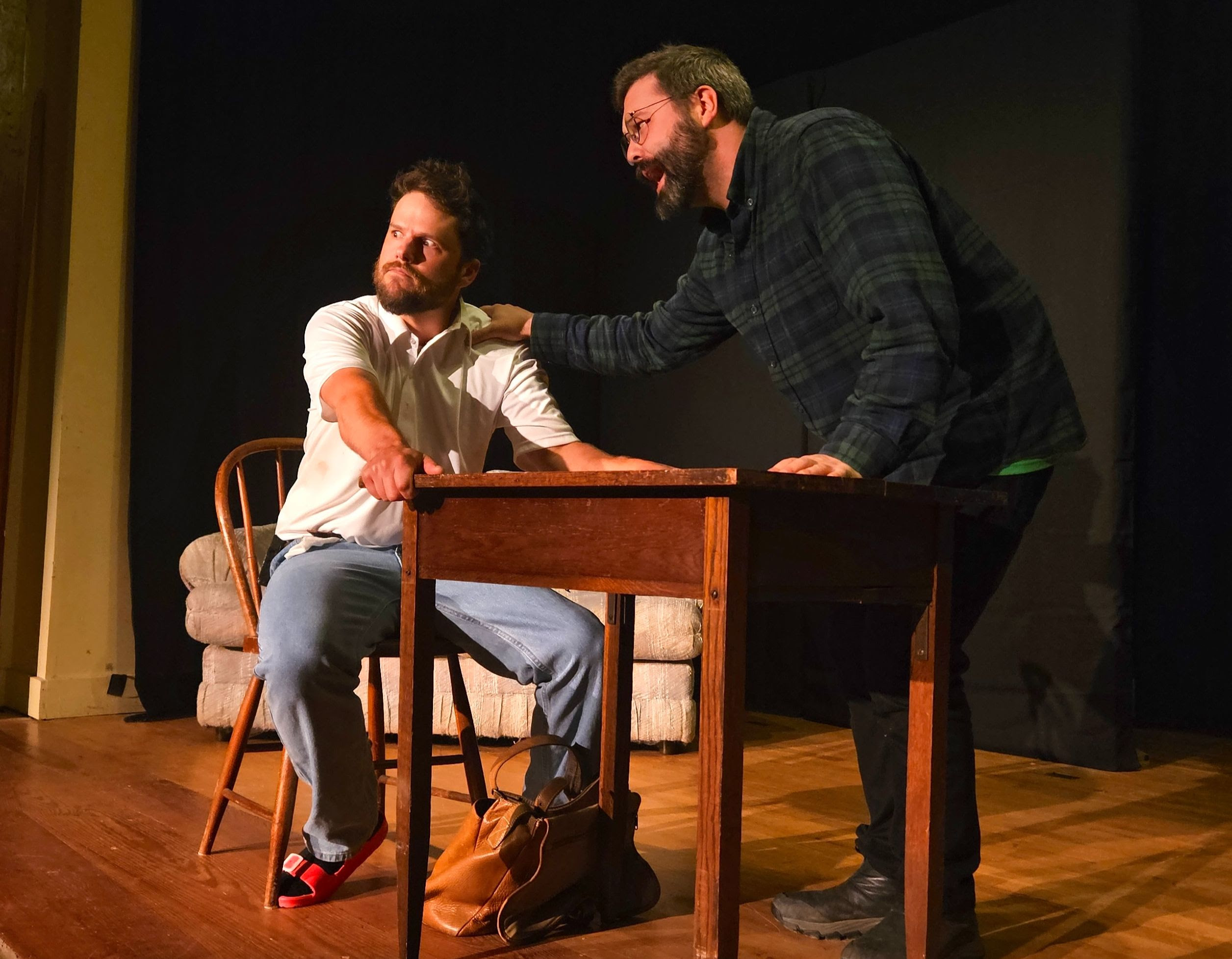 Alex Lacey (left) plays Jason Greene, the nervous writer of the play-within-a-play, and Sean Fitzharris (right) plays Sinclair Hemmings, the infamous theatre director that everyone loves to hate.